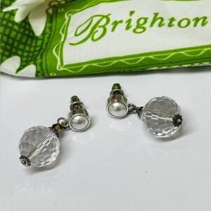 Brighton "Bubble Bath" White Pearl & Round Clear Crystal Dangle Earrings NWOT